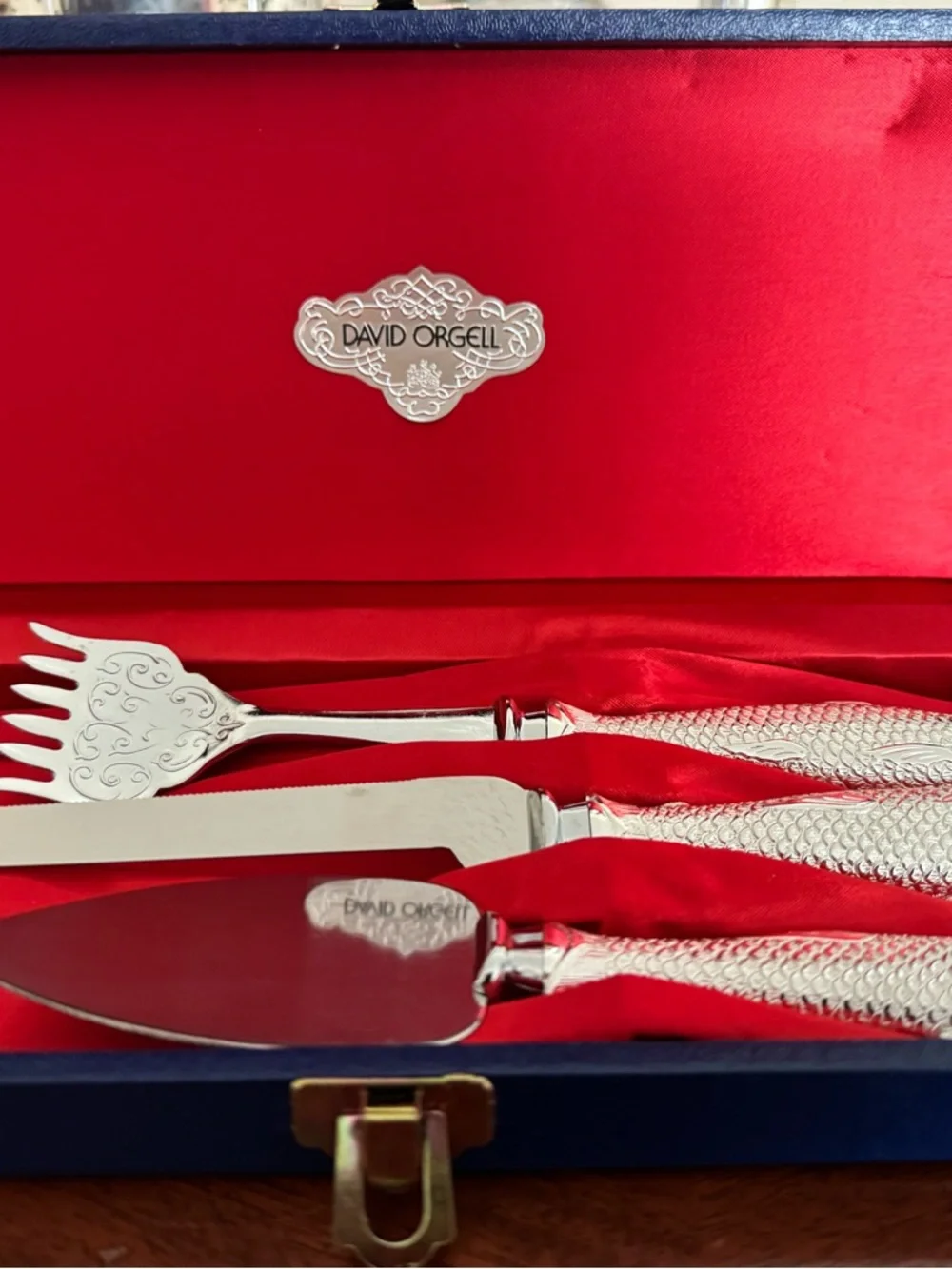 Vintage David Orgell Silver Plated 3-Piece Fish Serving Set - Japan